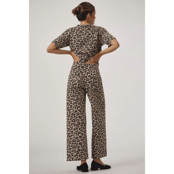 Maeve/ Anthropologie The Ettie High-Rise Crop Wide-Leg Leopard print Pants - Picture 2 of 10